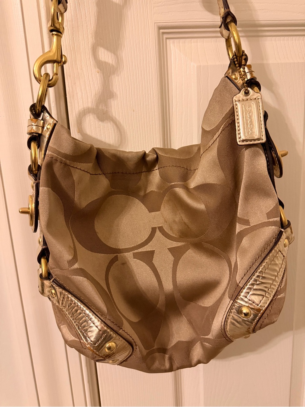 Vintage Coach Signature Sateen Gold Carly Hobo Bag 13008 Y2K
